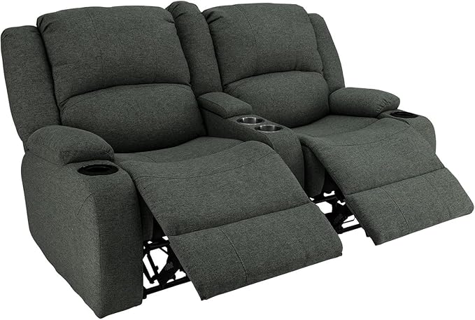 RecPro Charles Powered Double Recliner Sofa & Loveseat | Wall Hugger RV Furniture | Cloth (Fossil, 64")