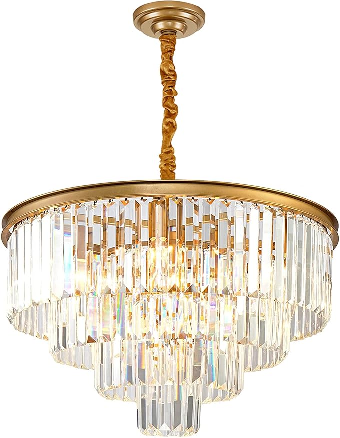 Gold Modern Crystal Chandelier Lighting K9 Round Chandelier Hanging Ceiling Light Fixture 4-Tier Contemporary Pendant Light for Dining Room Living Room Bedroom