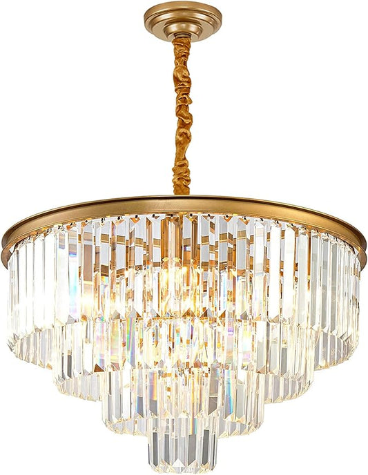 Gold Modern Crystal Chandelier Lighting K9 Round Chandelier Hanging Ceiling Light Fixture 4-Tier Contemporary Pendant Light for Dining Room Living Room Bedroom