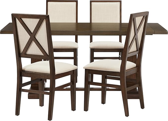 Crosley Furniture Joanna 5-Piece Modern Farmhouse Dining Table Set for 4 with Upholstered Chairs, Dark Oak/Creme