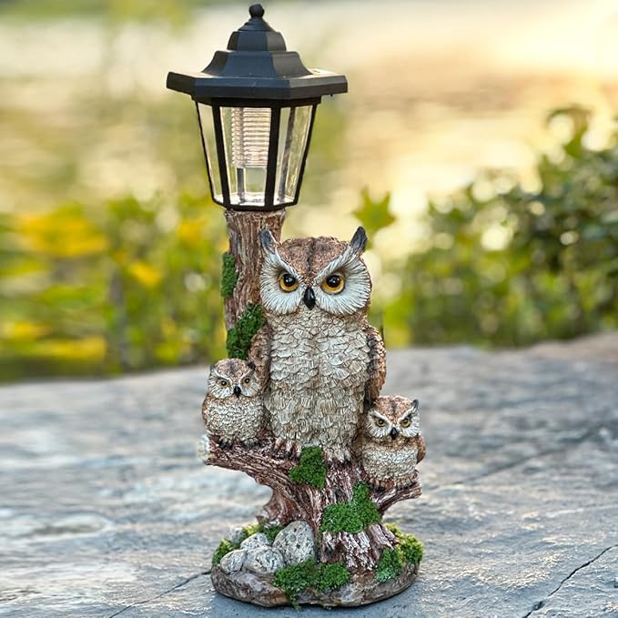 Solar Garden Owl Statue Lights,Large Owl Figure with Solar Lights Lantern,for Outdoor Landscapes, Courtyards, Paths,Outside Patio Lawn Sculpture Decorated，Gifts for Women, Owl Lovers