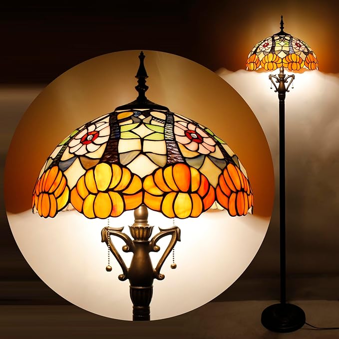 Tiffany Floor Lamp Stained Glass Standing Reading Lamp 16X16X66 Inches Antique Pole Corner Light for Bedroom Living Room Home Office (Yellow Flowers)