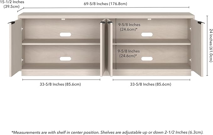 Henn&Hart Fluted TV Stand for TVs up to 78" with 2 Ribbed Storage Cabinets and Adjustable Shelves for Living Room, Family Room, or Office, Beech White