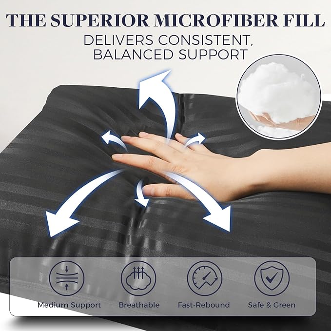 Basic Beyond Bed Pillows for Sleeping - King Size Pillows Set of 2 - Luxury Hotel Collection Down Alternative Pillows, Black, 20x36 Inches