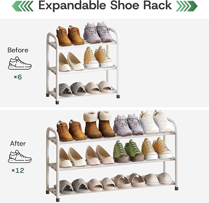 Shoe Rack for Closet, 3-Tier Expandable Closet Shoe Rack Metal Organizer, Heavy Duty Shoe Storage Shelf for Entryway, Doorway, Narrow Space