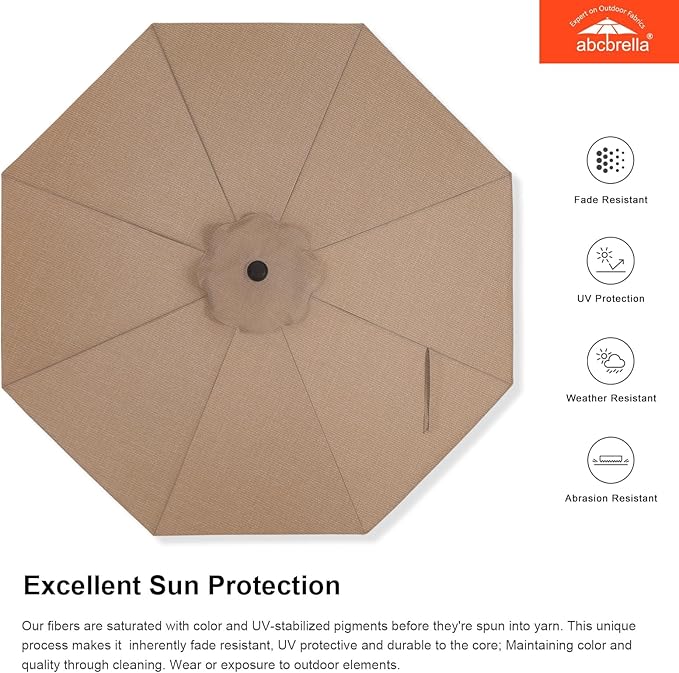 ABCCANOPY OLEFIN® 5-Year No Fading 9FT Patio Umbrella, Outdoor Table Umbrella with 8 Sturdy Ribs for Deck, Backyard, Picnic (Tan)