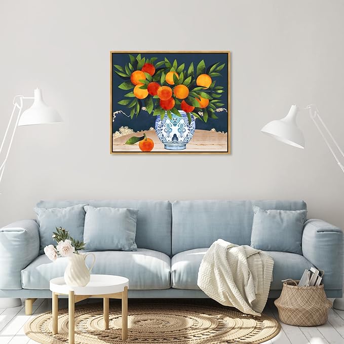 The Oliver Gal Artist Co. Food and Cuisine Wall Art Framed Canvas Prints 'Fruits and Porcelain' Fruits