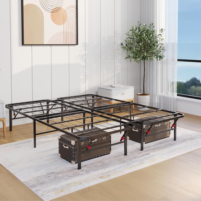 Golden Gate Beds Foldable Metal Bed Frame – Heavy Duty Foldable Bed Frame, No Box Spring Needed, Portable & Collapsible Design, Easy Assembly, Noise-Free, Ample Under-Bed Storage, Full Size (Black)
