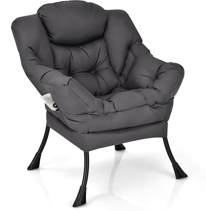 KOMFOTT Modern Accent Chair, Soft Upholstered Lazy Sofa with Side Pocket & Armrests, Single Sofa Armchair, Leisure Sofa Chair for Living Room, Bedroom, Gray