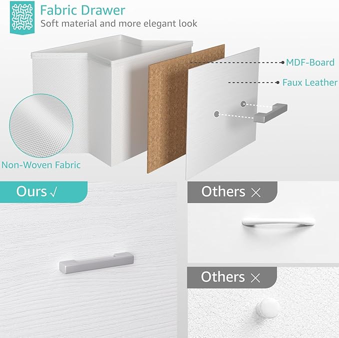 BOLUO Large White Dresser for Bedroom 6 Drawer, Wide Fabric Dressers & Chests of Drawers Modern