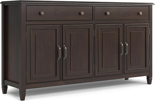 SIMPLIHOME Connaught Buffet - 67 inch Wide Solid Wood 4 Door Sideboard Cabinet in Dark Chestnut Brown, Traditional Dining Room Storage for Kitchen or Living Room with 2 Drawers and Adjustable Shelves