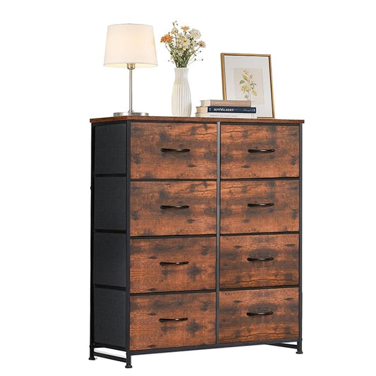8-Drawer Fabric Dresser, Chest of Drawers Clothes Cabinet for Closet & Bedroom, Storage Organizer with Steel Frame for Entryway, Dorm, Living Room, Brown