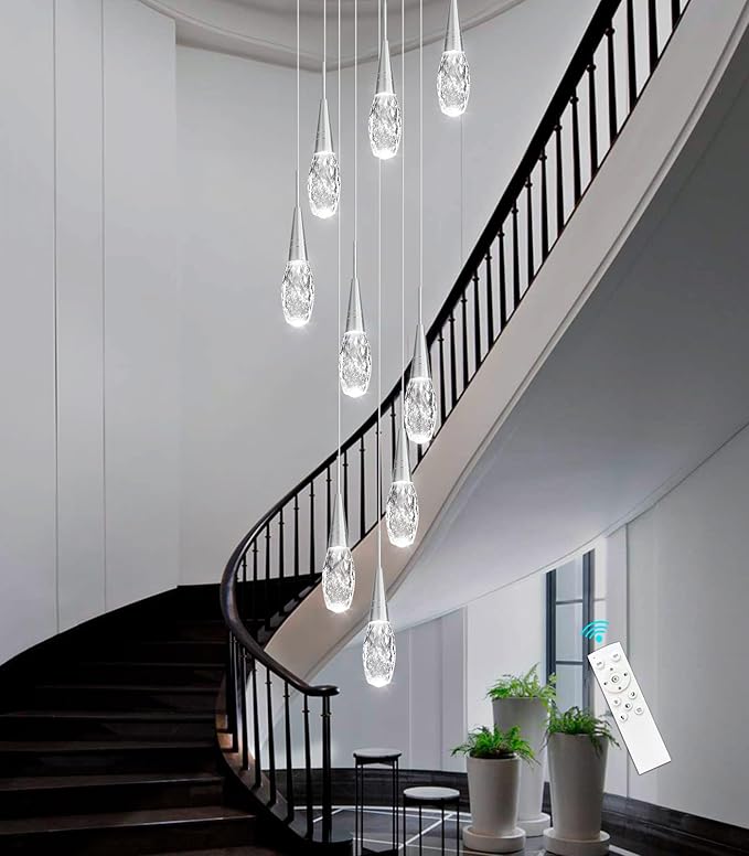 118 Inches Long Chandelier Adjustable Hanging Lights Modern Glam Crystal Ceiling Pendant Dimmable Lighting Fixture for Hallway Foyer Living Room Silver