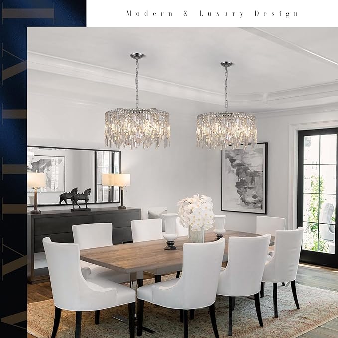 Crystal Chandelier, 24" Modern Round Chandelier for Dining Room, K9 Large 8-Light Crystal Pendant Fixtures Raindrop Luxury Pendant Ceiling Light Chrome for Entryway Foyer Staircase
