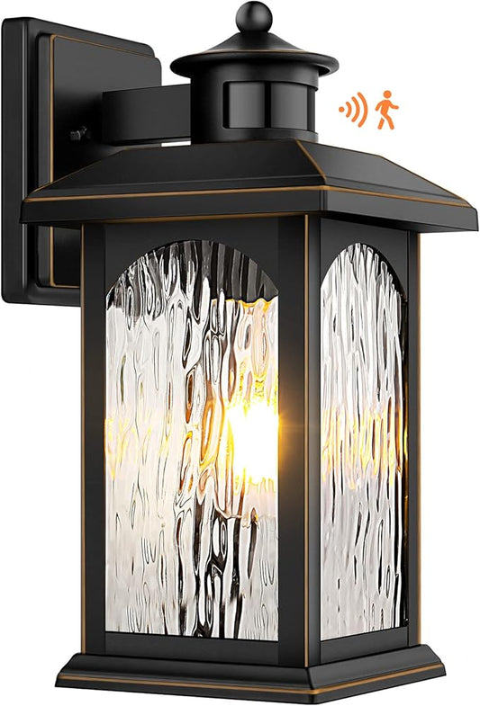 Motion Sensor Outdoor Lights - Retro Dusk to Dawn Outdoor Lighting, Advanced LED Motion Sensor Porch Light Fixtures, Black Waterproof Exterior Lantern Wall Mount for Front Garage, Entryway Anti-Rust