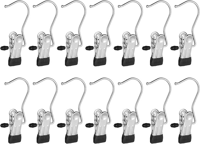 40 Pack Boot Hanger Legging Organizer for Closet, Laundry Hooks with Clips, Boot Holder, Portable Multifunctional Hangers Single Clip Space Saving for Jeans, Hats, Tall Boots, Towels(Black)