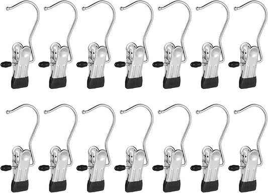 50 Pack Boot Hanger Legging Organizer for Closet, Laundry Hooks with Clips, Boot Holder, Hanging Clips, Portable Hangers Single Clip Space Saving for Jeans, Hats, Tall Boots, Towels(Black)