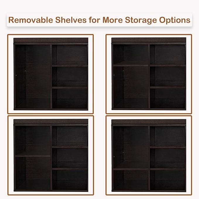 DINZI LVJ Shoe Bench, 9 Cubbies Shoe Organizer for Entryway, Storage Bench with Cushion, Cubby Shoe Rack with Adjustable Shelves for Living Room, Bedroom, Mudroom, Hallway, Espresso