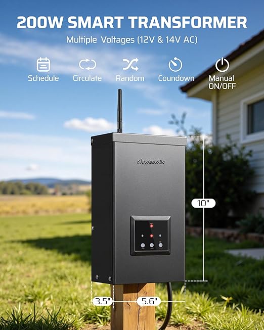 DEWENWILS Smart Low Voltage Landscape Transformer 200W, 3 Independent Outputs, 120V AC to 12V/14V AC, Landscape Lighting Transformer with Schedule & Timer, Compatible with Alexa & Google Assistant