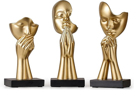 3 Pcs Gold Decor Prayer Statues, Modern Prayer of Peace Figurines Home Decorations for Living Room, Abstract Art Sculptures for Bedroom Bookshelf Coffee Table Centerpiece, Gifts for Women