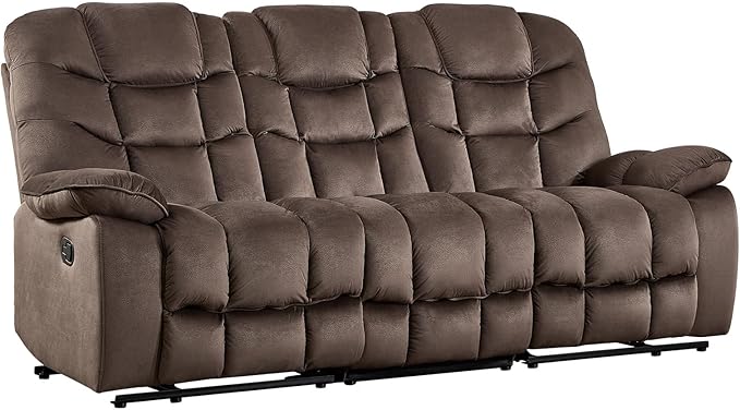 HAOMARKETS 3 Seat Manual Reclining Sofa, Soft Fabric Recliner Couch with Padded Headrest and Armrests, 85" Wide Overstuffed 3-Seater Recliner Couches for Living Room, Brown