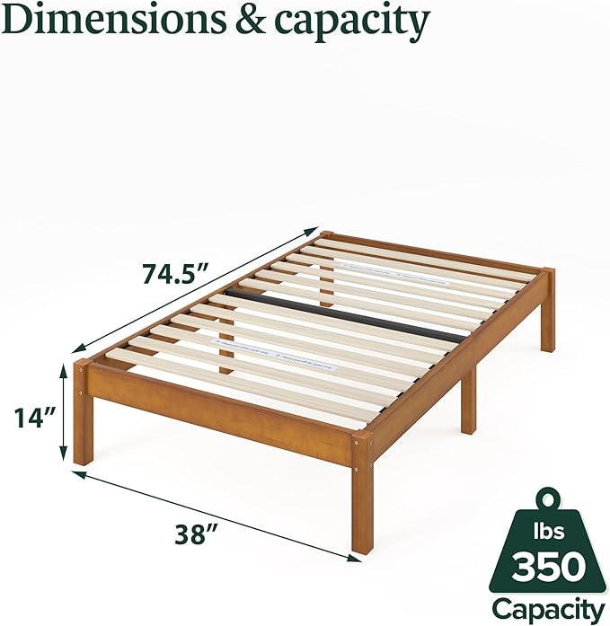 Zinus Ellie 14 Inch Twin Bamboo Platform Bed Frame, Wood Slat Support, No Box Spring Needed, Easy Assembly, Brown