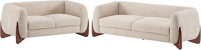 Christopher Knight Home Almad 2 Pieces Sofa Couch Set, Cozy 3-Seater Sofa and Loveseat for Living Room, Upholstered Couch Chair, Soft Seating Lounge Sofa with Wood Frame, Boucle Fabric, Almond