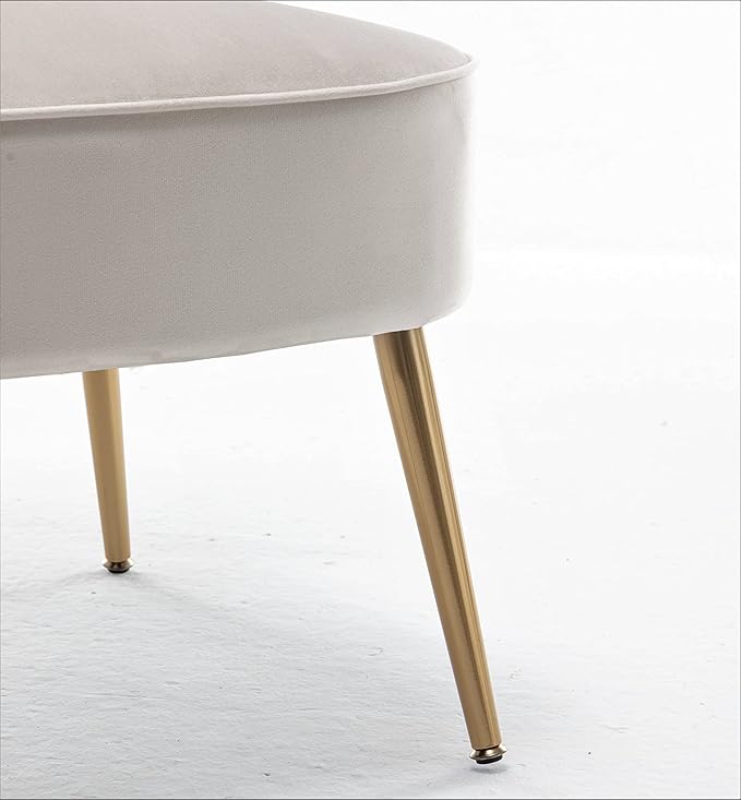 Modern Velvet Accent Chair for Living Room, Bedroom, or Entryway, Stylish and Comfortable Armless Design with Metal Legs, Ivory