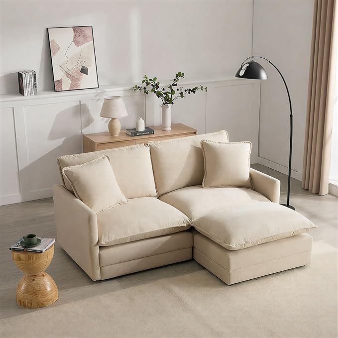 Modular Oversized Chair Ottoman with Removable Pillow Top, 39”W Big Ottoman, Convertible Square Foot Rest Stool, Upholstered Extra Seating for Living Room & Bedroom, Sand Beige