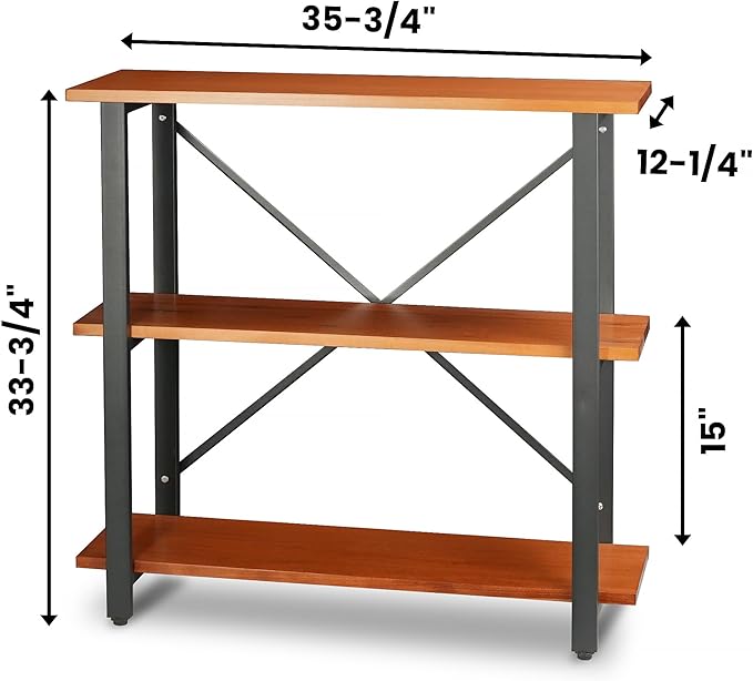 CONSDAN 3-Tier Bookshelf, USA Grown Solid Poplar Hardwood Sofa Table, Display Shelf, Industrial Bookshelf, Narrow Console Table for Entryway, Living Room, Hallway