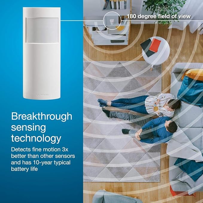 Lutron Caseta Smart Lighting Auto On/Off Motion Sensor, Lutron Motion Sensor for Dimmers, Switches, and Fan Controls, No Wires Required, PD-OSENS-WH, White