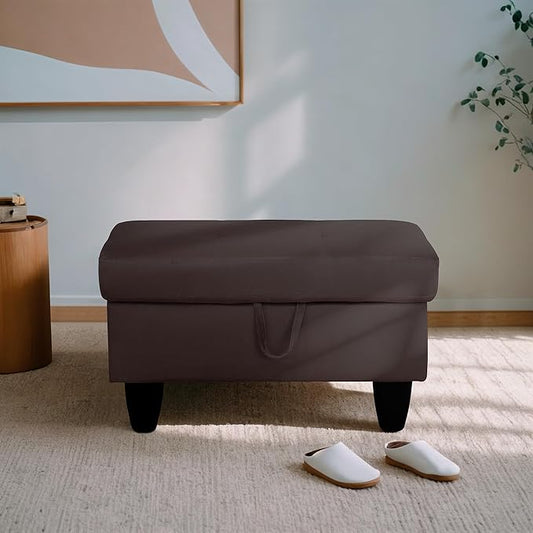 Ottoman Rectangular Storage Ottoman Bench, Flannel Footrest Stool Footstool with Lid for Living Room, Bedroom, Entryway, Dark Coffee, 28.5"x19"x17.5"
