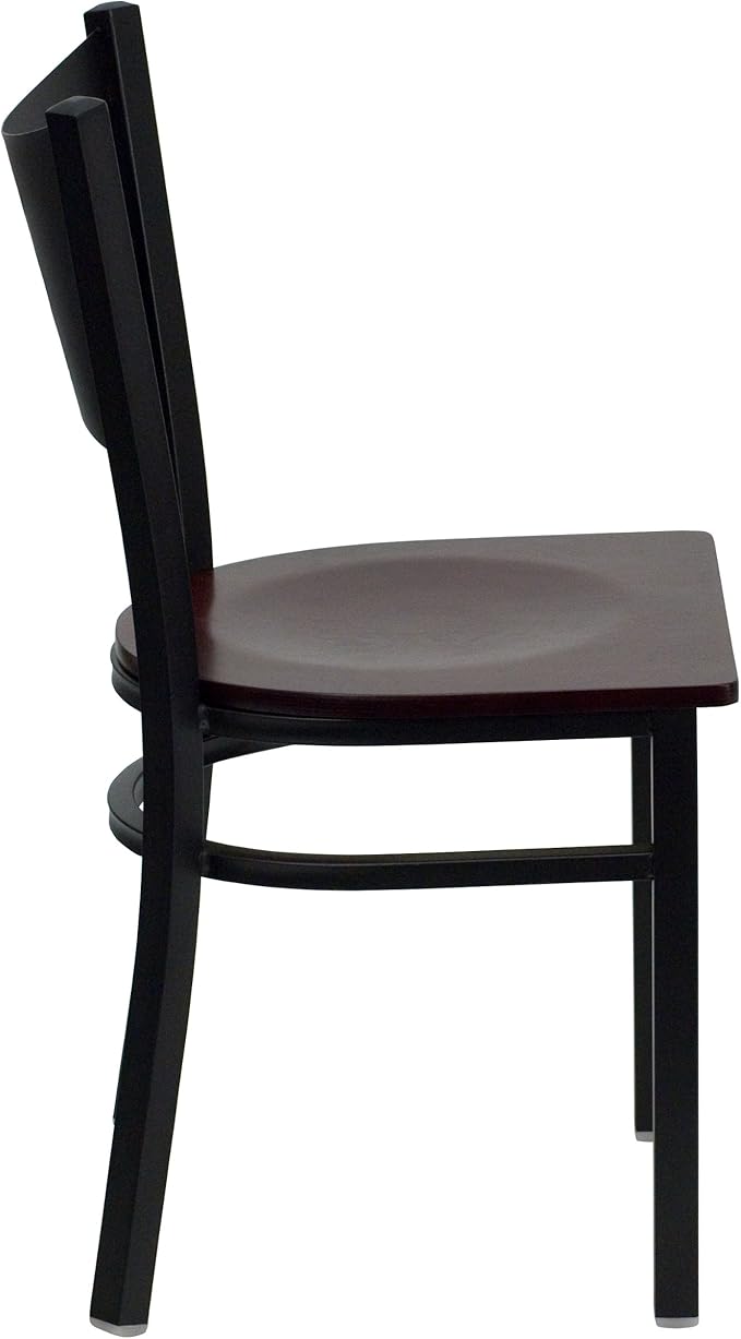 Flash Furniture HERCULES Series Black Coffee Back Metal Restaurant Chair - Mahogany Wood Seat