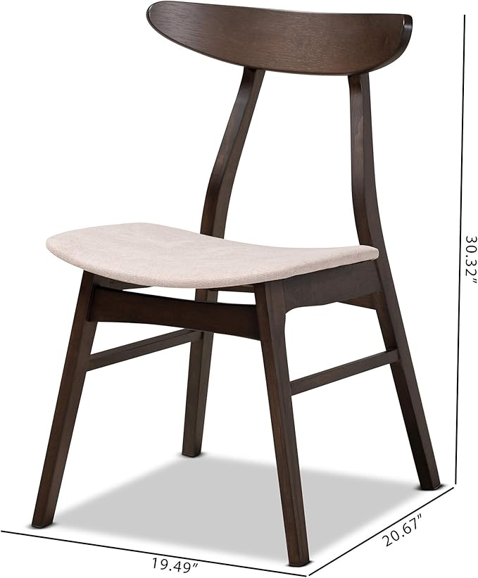 Baxton Studio Cavan Dining Chair Set Beige Fabric Upholstered Dark Oak Brown Finished 4-Piece Wood Dining Chair Set