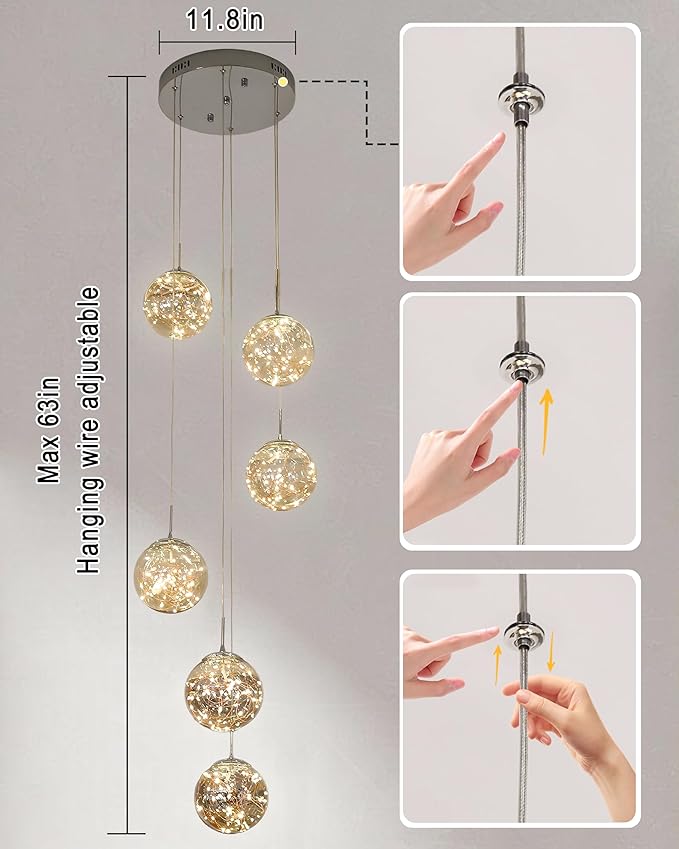 Long Chandeliers for High Ceilings,Modern Crystal Pendant Light,Raindrop Drop Lamp,Hanging Flush Mount Lighting Fixtures for Spiral Staircase,Foyer,Entryway,Living Room