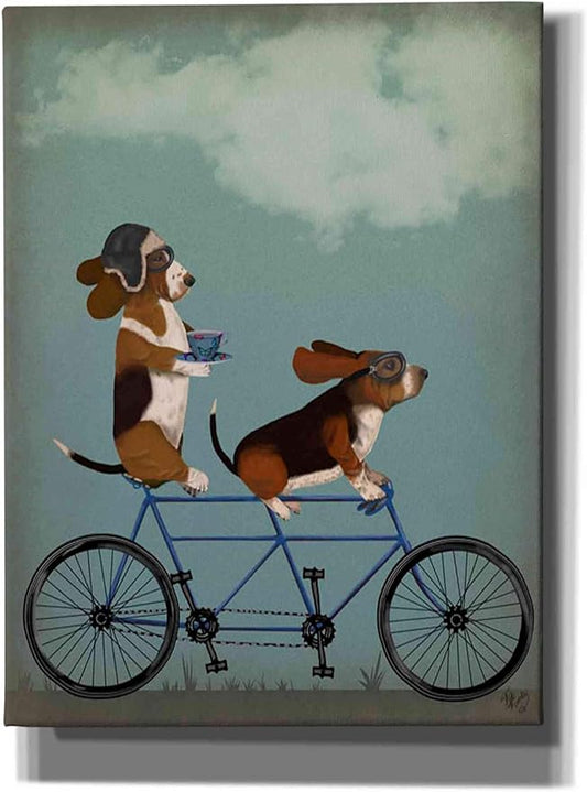 Epic Graffiti 'Basset Hound Tandem' by Fab Funky Canvas Wall Art, 12"x16"