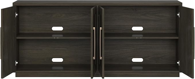 Henn&Hart 68" Sideboard Buffet Cabinet, Modern Credenza with 4 Panel Doors, Adjustable Shelves, and Cable Management Cut-Outs for Dining Room, Kitchen, Living Room or Entryway, Warm Brown