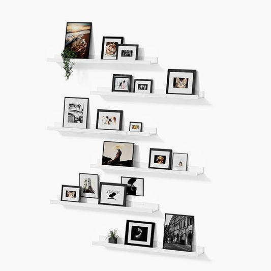 Wall Shelves for Living Room, Nursery Book Shelves White Bathroom Shelves Over Toilet Floating Shelves for Wall, Modern Wood Storage for Bedroom, Kid's Room, Kitchen, 36inch, Set of 6