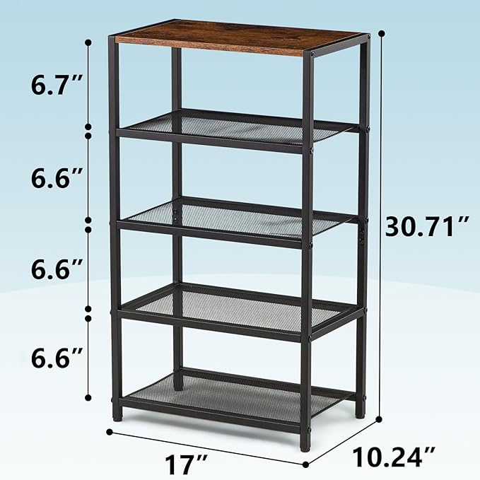Narrow Shoe Rack for Front Door Entrance, Entryway, and Closet Shoe Organizer with 4 Sturdy Metal Mesh Shelves and Wooden Top, Holds 10 Pairs, Ideal for Storage or Display