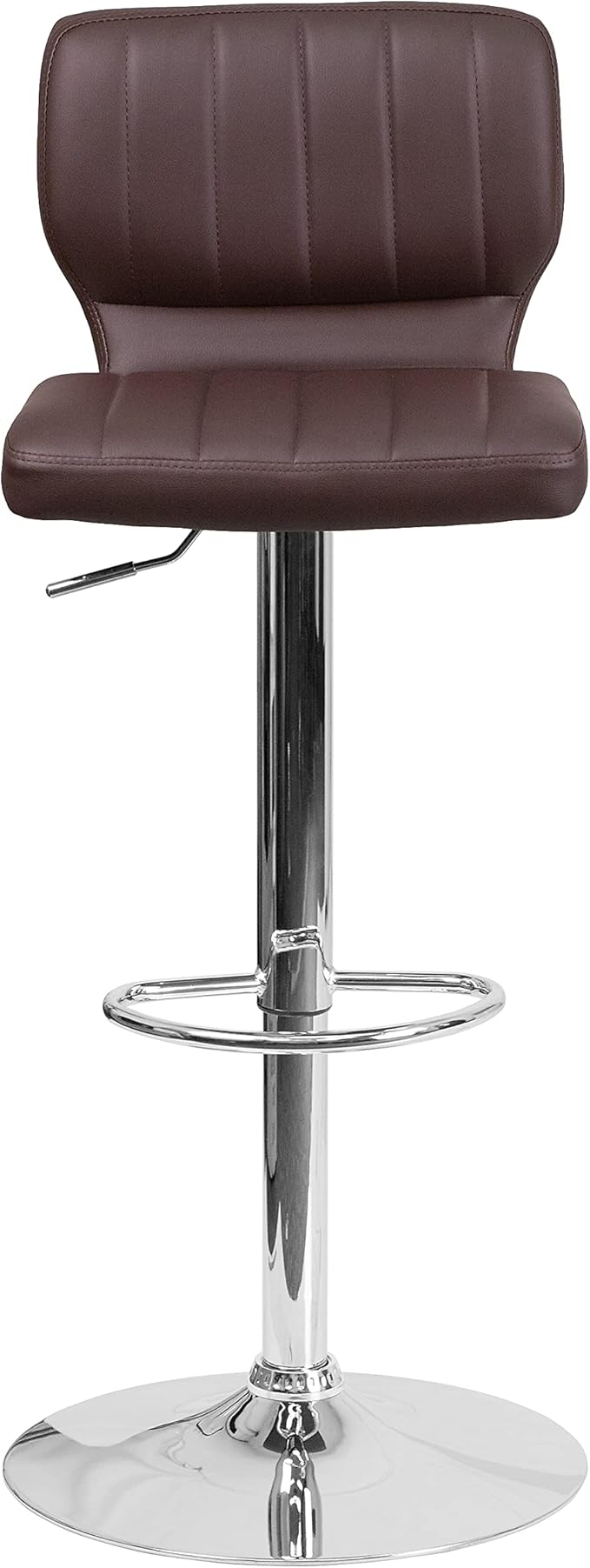 Flash Furniture Contemporary Brown Vinyl Adjustable Height Barstool with Vertical Stitch Back and Chrome Base (Pack of 1)