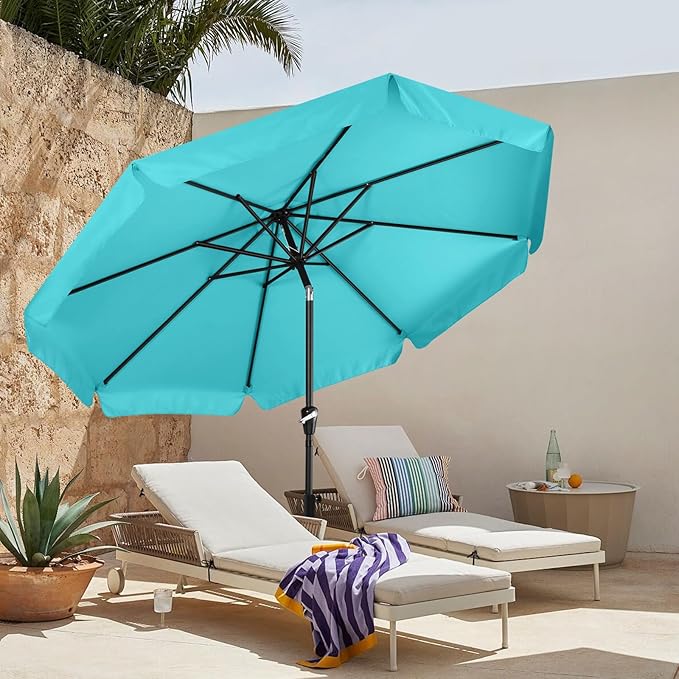 MASTERCANOPY 10ft Patio Umbrella with Valance, Crank and Tilt – 8 Ribs Outdoor Market Umbrella, UV/Fade Resistant, Waterproof Canopy with Wind Vent for Garden, Deck, Backyard, Pool (Turquoise)
