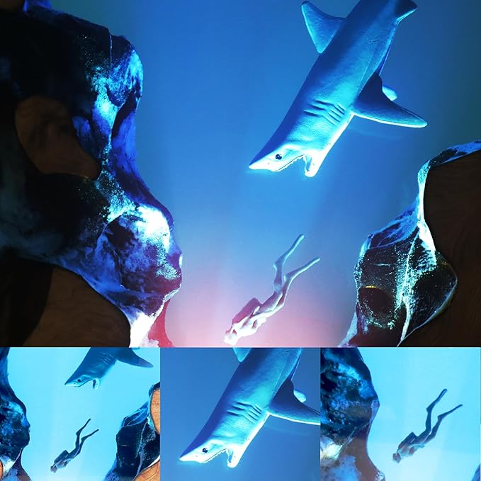 Shark Diver LED Ocean Lamp, Epoxy Resin Decorative Night Light for Office, Desk, Bathroom or Bedroom, Suitable for Holidays (Shark&Diver)