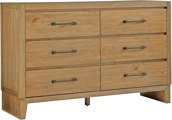Signature Design by Ashley Sherbana Casual 6-Drawer Dresser with Safety Stop and Felt-Lined Top Drawers, Light Brown