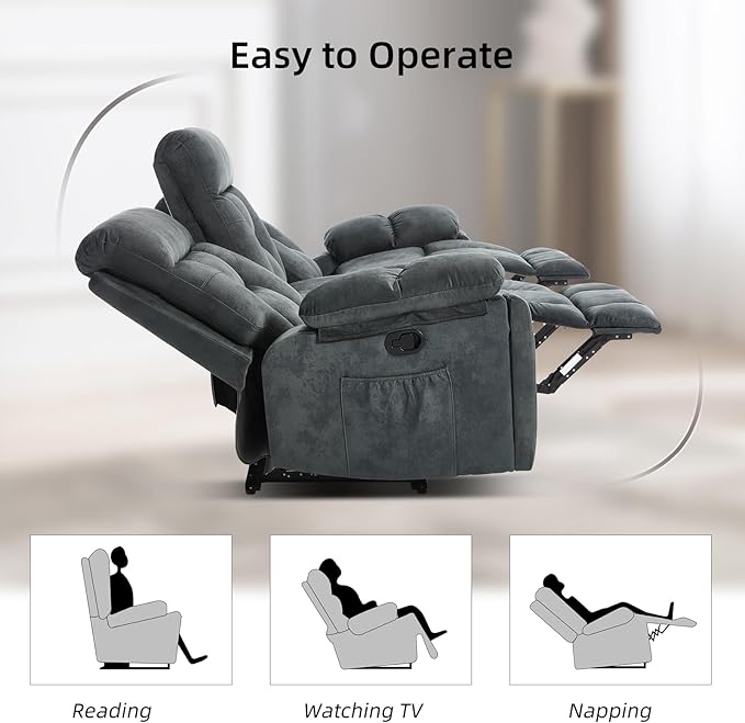 EBELLO 2 Piece Reclining Living Room Set, Soft Fabric Recliner Sofa Furniture Set, Included Power Lift Recliner Chair with Massage and Heat and 3 Seat Sofa, Dark Greenish-Grey