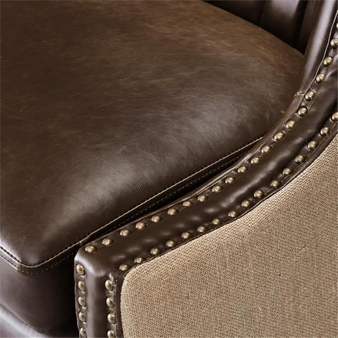 Tommy Hilfiger Dorset Leather Club Chair, Brass Nailhead Accent Trim, High Back Reading Armchair, Traditional Living Room Furniture, Chesterfield Brown