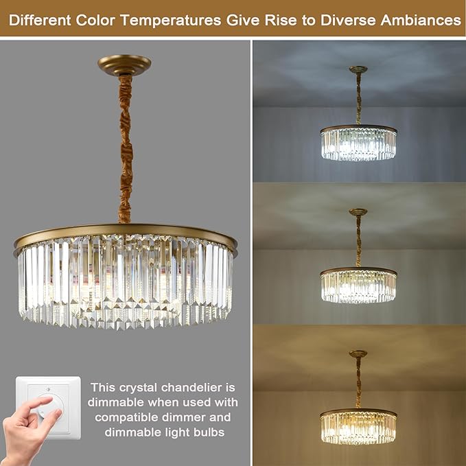 Gold Modern Crystal Chandelier Lighting Semi Flush Mount Ceiling Light Fixture 2-Tier K9 Crystal Hanging Pendant Light for Dining Room Kitchen Island Living Room Bedroom Hallway 21.6inch