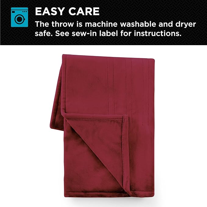 Brookstone Oversized Electric Heated Throw - Heated Blankets - 4 Heat Settings, 4-Hour Auto Shut Off, 100% Polyester, 50"x60" - Red