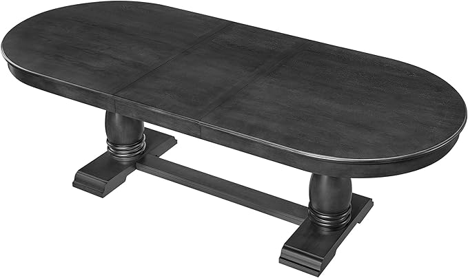 Mid-Century Modern Wooden Dining Table Extendable Oval Dining Table with 18" Leaf and Heavy Duty Column Legs, 76-inch Oversized Oval Wood Diningtable