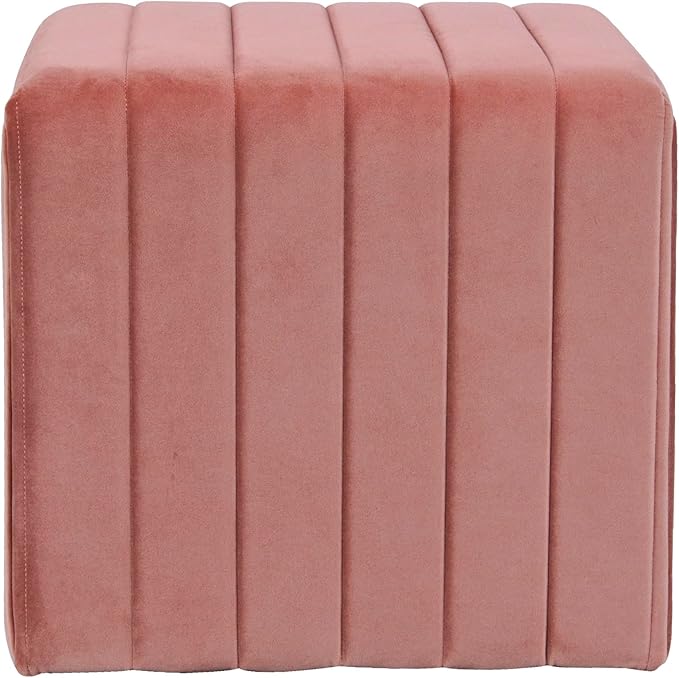 Spatial Order Modern Channel Tufted Velvet Ottoman | Spatial Order Home Décor | Ottoman for Living Room & Bedroom - Blush Pink