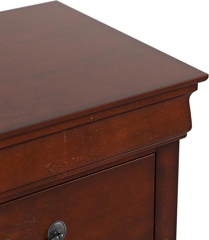 Furniture of America Arabella Traditional Solid Wood Nightstand with Drawers and Antique Nickle Handles, Small Bedside Table, No Assembly Wooden Night Stand for Bedroom, Guest Room, Dorm, Cherry